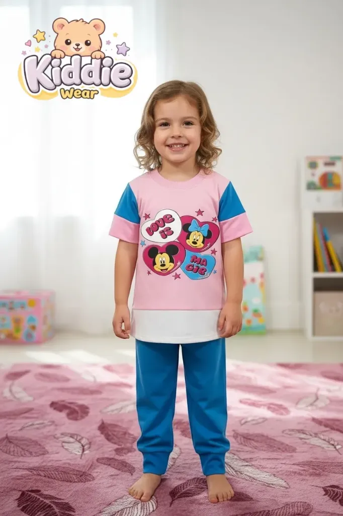 طقم 2 قطعه بينك ابيض طابعه (1 – 2Y)